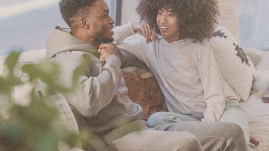 Couple talking on the sofa