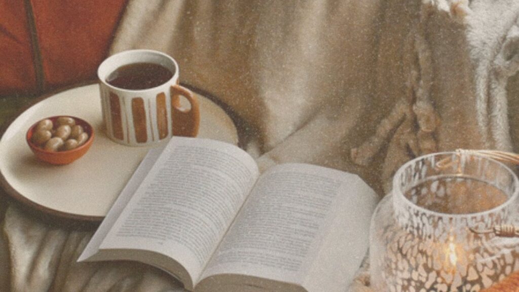 Cozy reading chair with tea