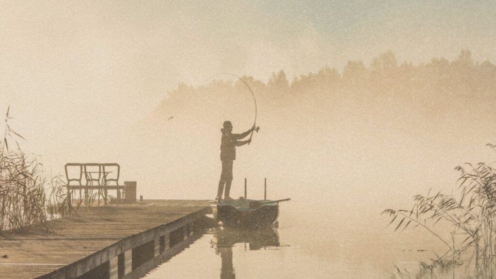 Misty morning on a lake dock